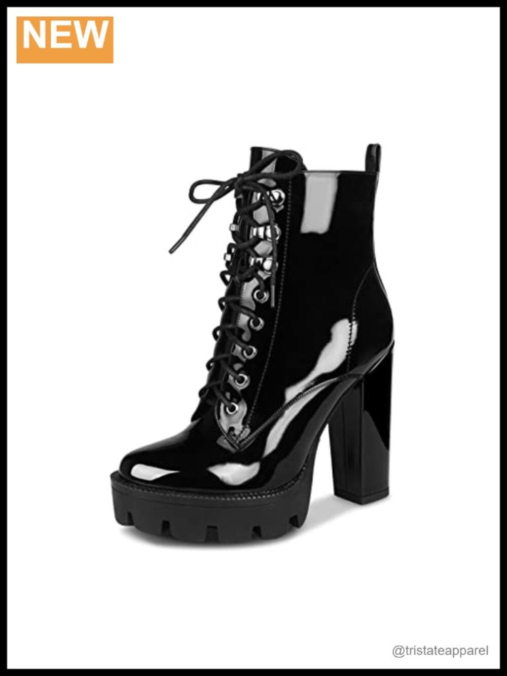 Platform Boots Round Toe Lace Up High Heel Patent Leather Combat Booties